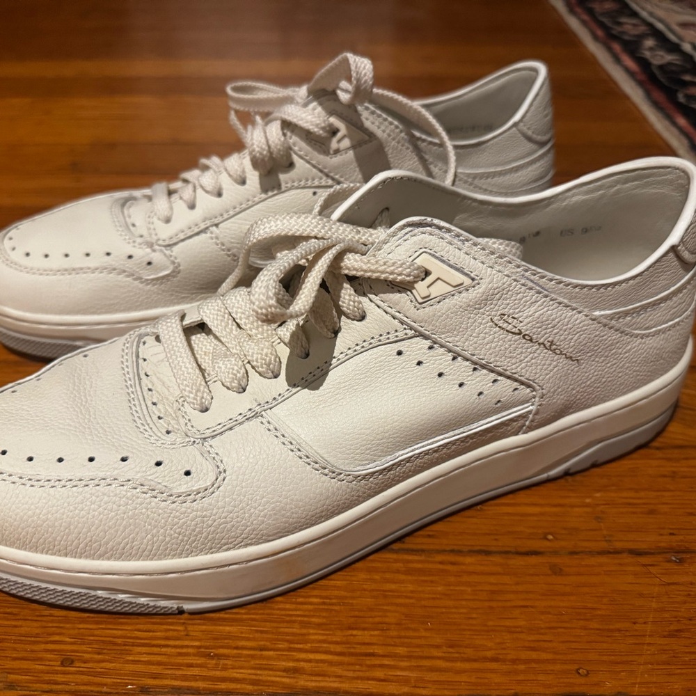 Santoni Men's Cream Leather Sneakers 9.5us Made In Italy